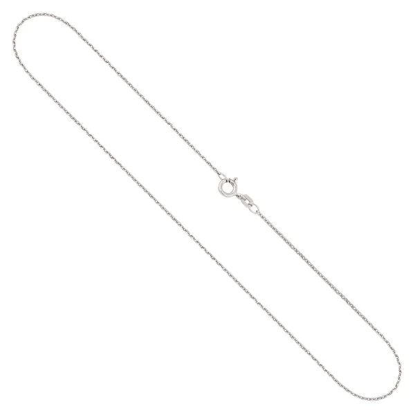 Goldkette als Ankerkette diamantiert in Weißgold 375 / 9K, 45 cm lang, 1,3 mm breit, Gewicht ca. 2.7 g.