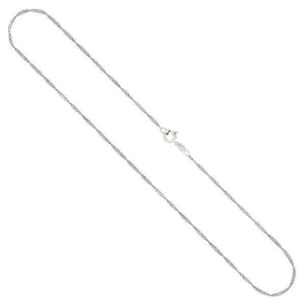 Goldkette als Singapurkette in Weißgold 585 / 14K, 34 cm lang, 1,4 mm breit, Gewicht ca. 1.4 g.