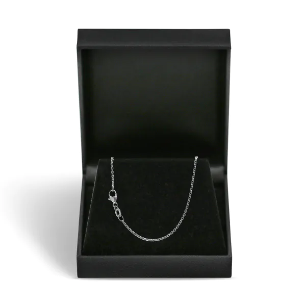Goldkette als Ankerkette rund in Weißgold 375 / 9K, 50 cm lang, 1,5 mm breit, Gewicht ca. 3.3 g.