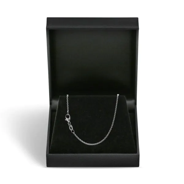 Goldkette als Ankerkette rund in Weißgold 375 / 9K, 45 cm lang, 1,5 mm breit, Gewicht ca. 3 g.