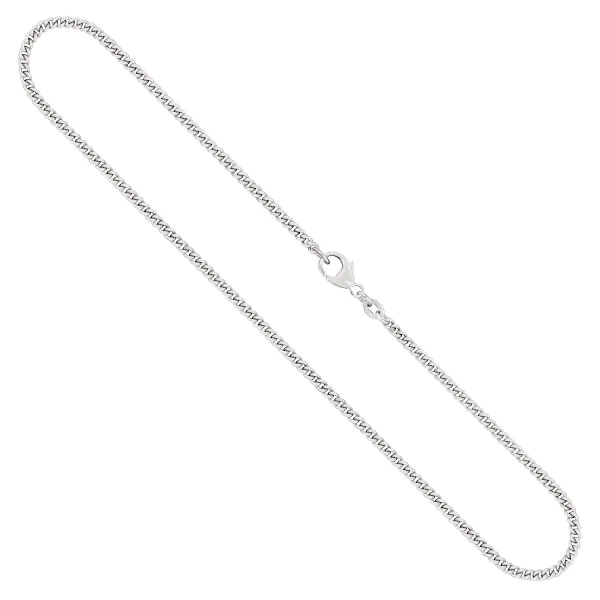 Goldkette als Panzerkette flach in Weißgold 750 / 18K, 90 cm lang, 2,4 mm breit, Gewicht ca. 22.3 g.