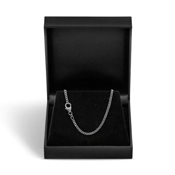 Goldkette als Panzerkette flach in Weißgold 750 / 18K, 90 cm lang, 2,4 mm breit, Gewicht ca. 22.3 g.