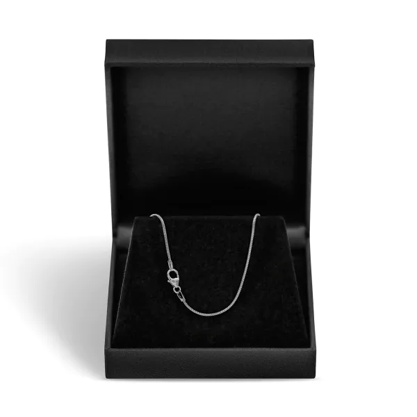 Goldkette als Schlangenkette in Weißgold 750 / 18K, 42 cm lang, 1,2 mm breit, Gewicht ca. 4.8 g.