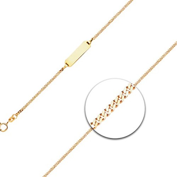 Armband als Panzerkette flach in Gelbgold 375 / 9K, 11 cm lang, 1.7 mm breit, Gewicht ca. 1.3 g.