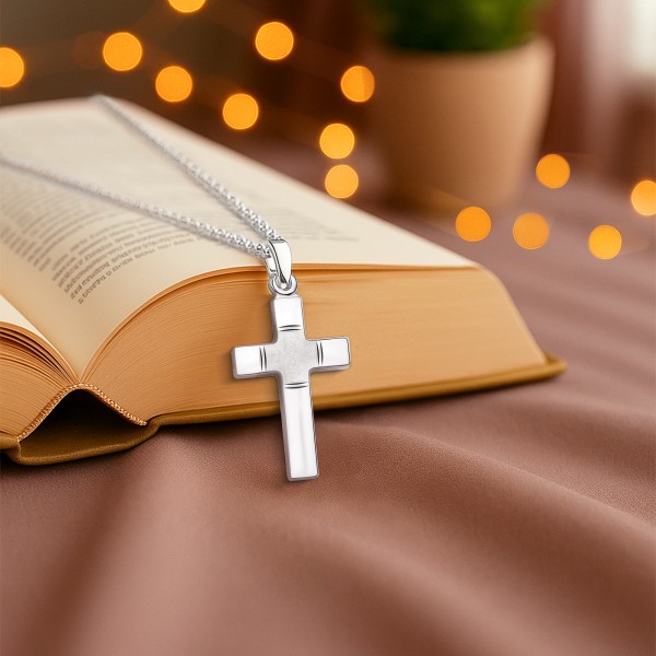 Anhänger Kreuz gesandelt/glanz/diam. , Weißgold 585 / 14K, Höhe 18 mm, Gewicht ca. 0,67 g