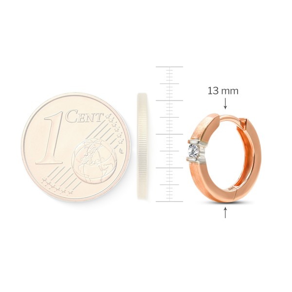 0,06 Karat Diamant Creolen in Rotgold 585 / 14K, Außendurchmesser 13 mm, Breite 2.2 mm, Gewicht ca. 2.05 g