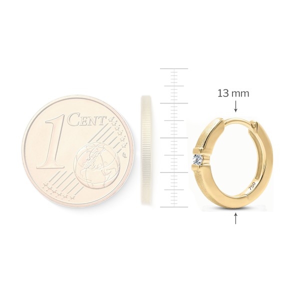 0.06 Karat Diamant Creolen, Gelbgold 750 / 18K, Außendurchmesser 13 mm, Breite 2.3 mm, Gewicht ca. 2.35 g