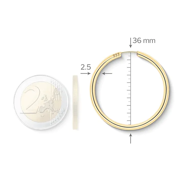 Ohrringe, Creolen, Gelbgold 333 / 8K, Außendurchmesser 40 mm, Breite 2.5 mm, Gewicht ca. 1.8 g