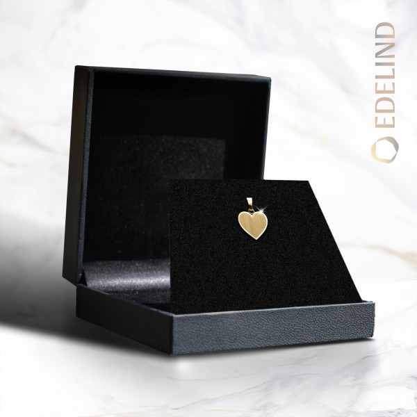 Anhänger Gravurplatte herzform bandmatt , Gelbgold 585 / 14K, Höhe 12 mm, Gewicht ca. 1,37 g