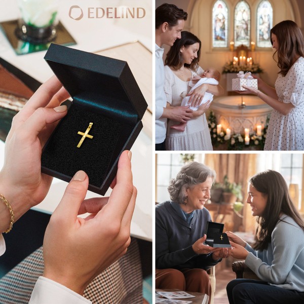 Anhänger Kreuz seidenmatt, Gelbgold 585 / 14K, Höhe 28.5 mm, Breite 14.2 mm, Gewicht ca. 0.71 g