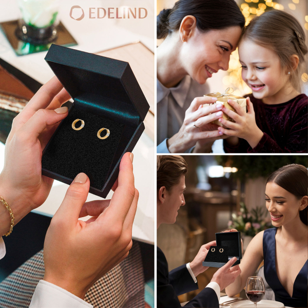 0.06 Karat Diamant Creolen, Gelbgold 585 / 14K, Außendurchmesser 13 mm, Breite 2.3 mm, Gewicht ca. 2.05 g