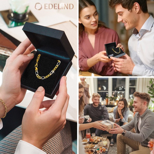 Goldkette als Figarokette hohl in Bicolor Gelbgold / Weißgold 585 / 14K, 50 cm lang, 5,7 mm breit, Gewicht ca. 12.2 g.