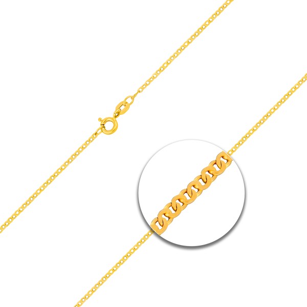 Goldkette als Achterkette in Gelbgold 585 / 14K, 50 cm lang, 1,3 mm breit, Gewicht ca. 2.4 g.
