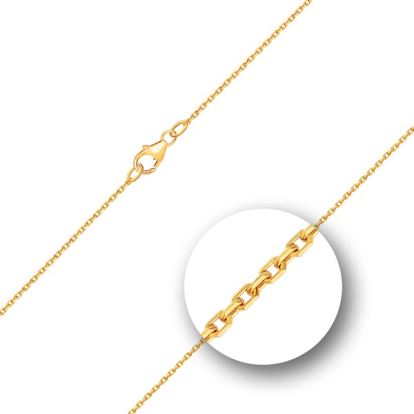 Goldkette als Ankerkette diamantiert in Gelbgold 750 / 18K, 50 cm lang, 1,3 mm breit, Gewicht ca. 3.6 g.