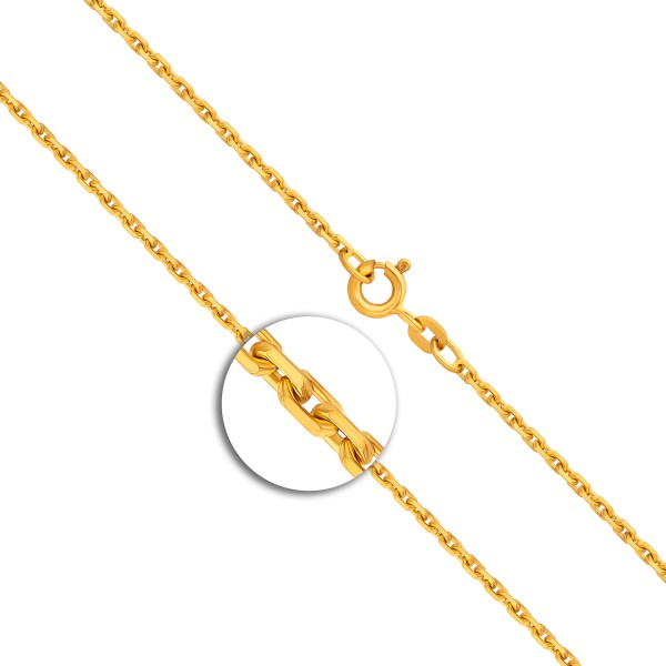 Goldkette als Ankerkette diamantiert in Gelbgold 333 / 8K, 42 cm lang, 1,9 mm breit, Gewicht ca. 4.6 g.