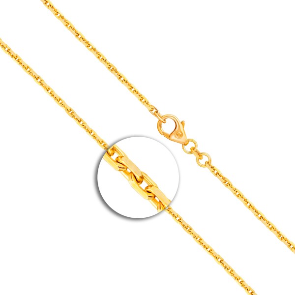 Goldkette als Ankerkette diamantiert in Gelbgold 750 / 18K, 50 cm lang, 1,8 mm breit, Gewicht ca. 9.5 g.