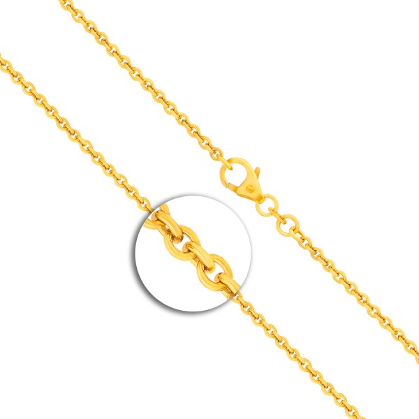 Goldkette als Ankerkette rund in Gelbgold 750 / 18K, 50 cm lang, 2 mm breit, Gewicht ca. 7 g.