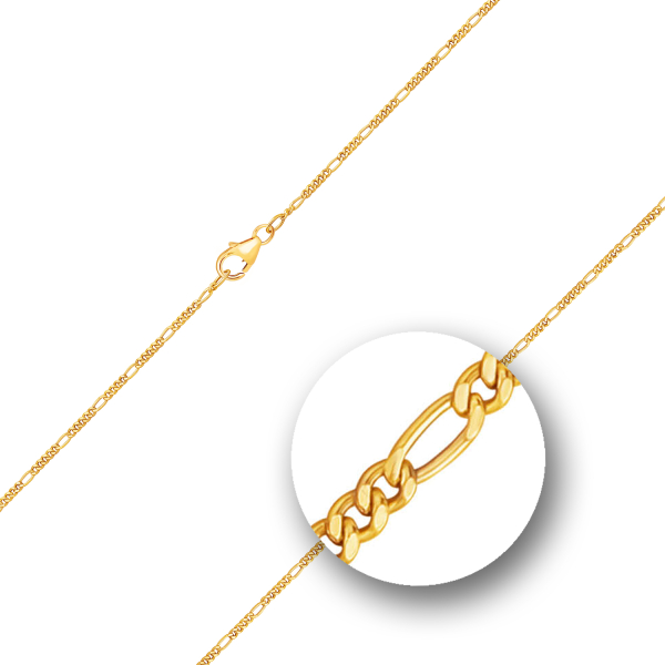 Goldkette als Figarokette diamantiert in Gelbgold 750 / 18K, 42 cm lang, 1,5 mm breit, Gewicht ca. 2.8 g.