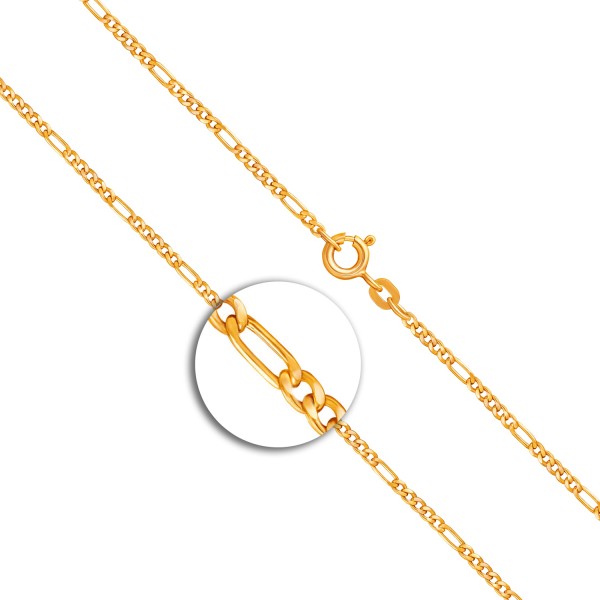 Goldkette als Figarokette diamantiert in Gelbgold 333 / 8K, 70 cm lang, 1,9 mm breit, Gewicht ca. 4.7 g.