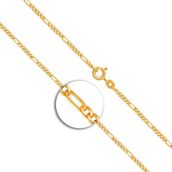 Goldkette als Figarokette diamantiert in Gelbgold 333 / 8K, 45 cm lang, 1,9 mm breit, Gewicht ca. 3 g.