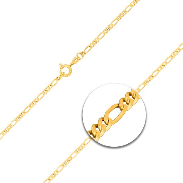 Goldkette als Figarokette diamantiert in Gelbgold 375 / 9K, 45 cm lang, 2,2 mm breit, Gewicht ca. 4.1 g.