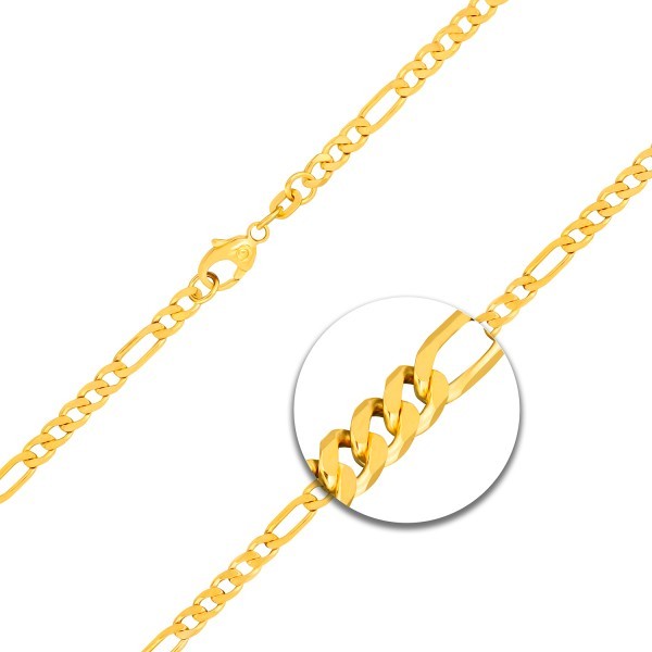 Goldkette als Figarokette diamantiert in Gelbgold 333 / 8K, 60 cm lang, 3,4 mm breit, Gewicht ca. 12.8 g.