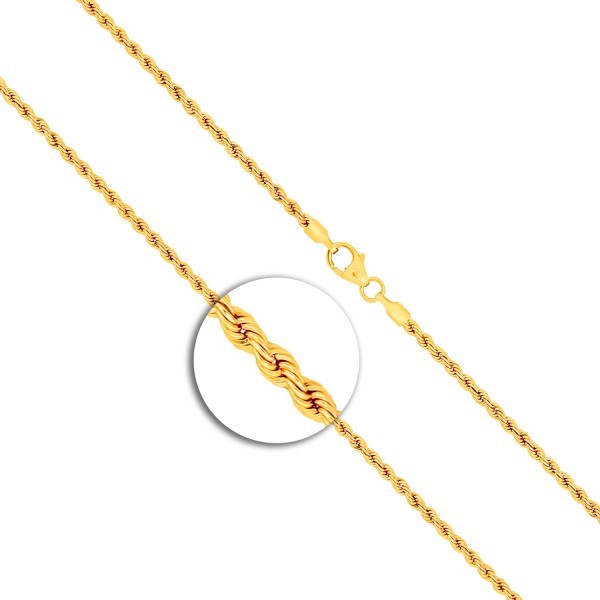 Goldkette als Kordelkette hohl in Gelbgold 585 / 14K, 50 cm lang, 2,1 mm breit, Gewicht ca. 3.1 g.