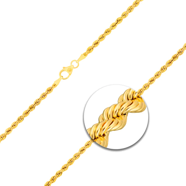 Armband als Kordelkette hohl in Gelbgold 585 / 14 Karat, 17 cm lang, 2.7 mm breit, Gewicht ca. 2 g.