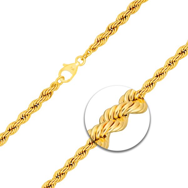 Goldkette als Kordelkette hohl in Gelbgold 585 / 14K, 50 cm lang, 5,4 mm breit, Gewicht ca. 21.6 g.