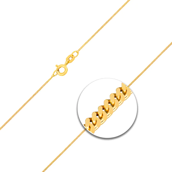 Goldkette als Panzerkette flach in Gelbgold 375 / 9 Karat, 65 cm lang, 1.1 mm breit, Gewicht ca. 2,3 g.