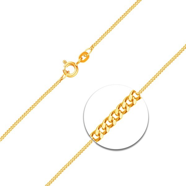 Goldkette als Panzerkette flach in Gelbgold 375 / 9K, 45 cm lang, 1,2 mm breit, Gewicht ca. 2 g.