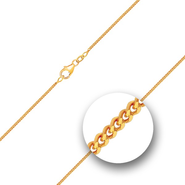 Goldkette als Panzerkette flach in Gelbgold 585 / 14K, 40 cm lang, 1,4 mm breit, Gewicht ca. 2.8 g.