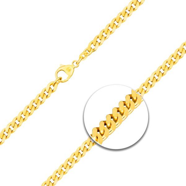Armband als Panzerkette flach in Gelbgold 585 / 14K, 18,7 cm lang, 4,7 mm breit, Gewicht ca. 10.8 g.