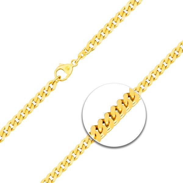 Goldkette als Panzerkette flach in Gelbgold 333 / 8K, 65 cm lang, 4,7 mm breit, Gewicht ca. 31.7 g.