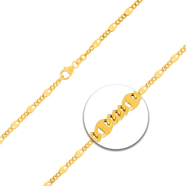 Goldkette als Panzerstegkette in Gelbgold 585 / 14K, 60 cm lang, 3,1 mm breit, Gewicht ca. 6.7 g.
