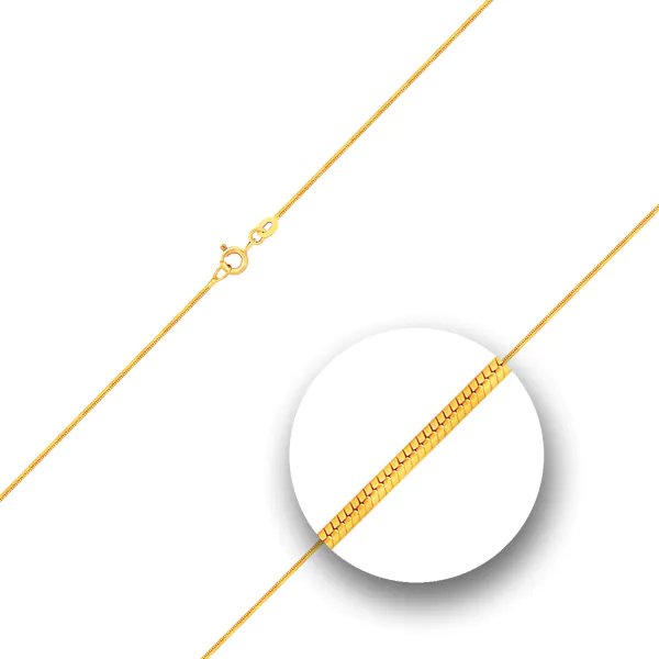 Goldkette als Schlangenkette in Gelbgold 585 / 14 Karat, 65 cm lang, 1.1 mm breit, Gewicht ca. 6,9 g.