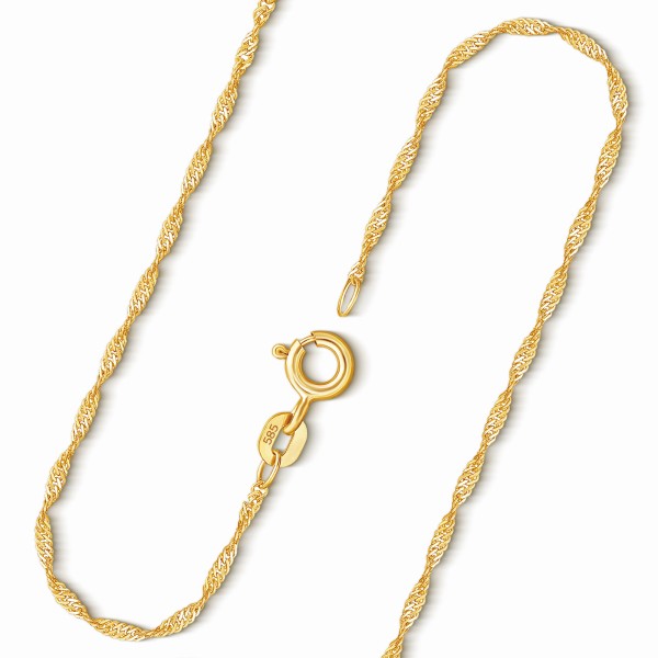 Goldkette als Singapurkette in Gelbgold 585 / 14K, 55 cm lang, 1,2 mm breit, Gewicht ca. 1.6 g.