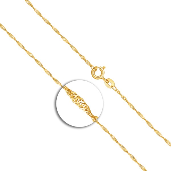 Goldkette als Singapurkette in Gelbgold 333 / 8 Karat, 60 cm lang, 1.2 mm breit, Gewicht ca. 1.4 g.