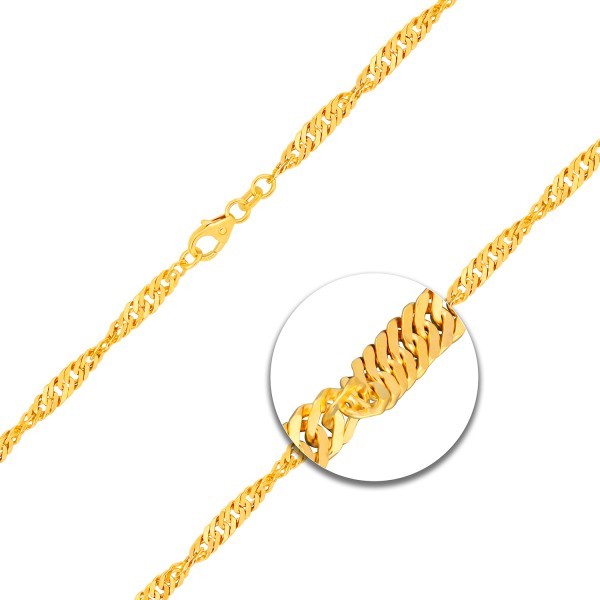 Goldkette als Singapurkette in Gelbgold 585 / 14K, 100 cm lang, 3,4 mm breit, Gewicht ca. 22.3 g.
