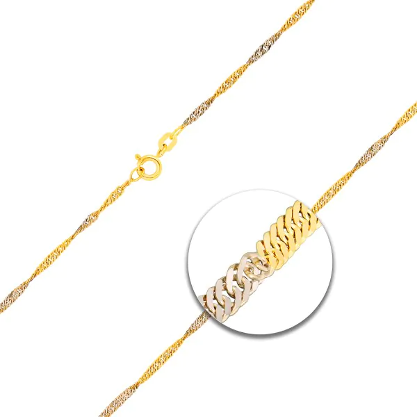 Goldkette als Singapurkette in Bicolor Gelbgold / Weißgold 585 / 14K, 42 cm lang, 1,8 mm breit, Gewicht ca. 2.4 g.