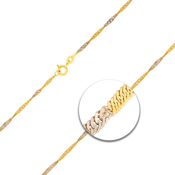 Goldkette als Singapurkette Bicolor in Gelbgold / Weißgold 333 / 8K, 40 cm lang, 1,8 mm breit, Gewicht ca. 2 g.
