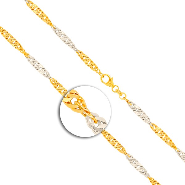 Goldkette als Singapurkette in Bicolor Gelbgold / Weißgold 750 / 18K, 60 cm lang, 2,4 mm breit, Gewicht ca. 7.5 g.