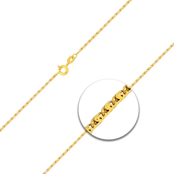 Goldkette als S-Panzerkette in Gelbgold 585 / 14K, 36 cm lang, 1,3 mm breit, Gewicht ca. 1.8 g.