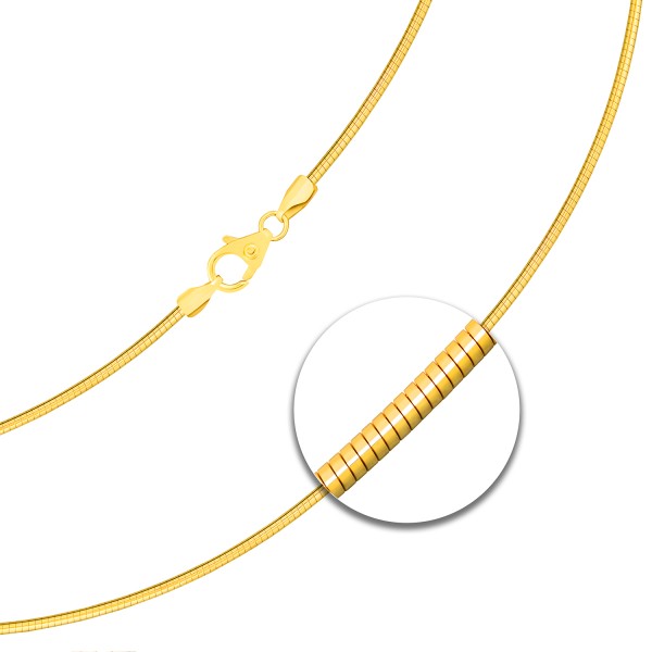 Goldkette als Tondakette in Gelbgold 750 / 18K, 34 cm lang, 1,5 mm breit, Gewicht ca. 9.1 g.