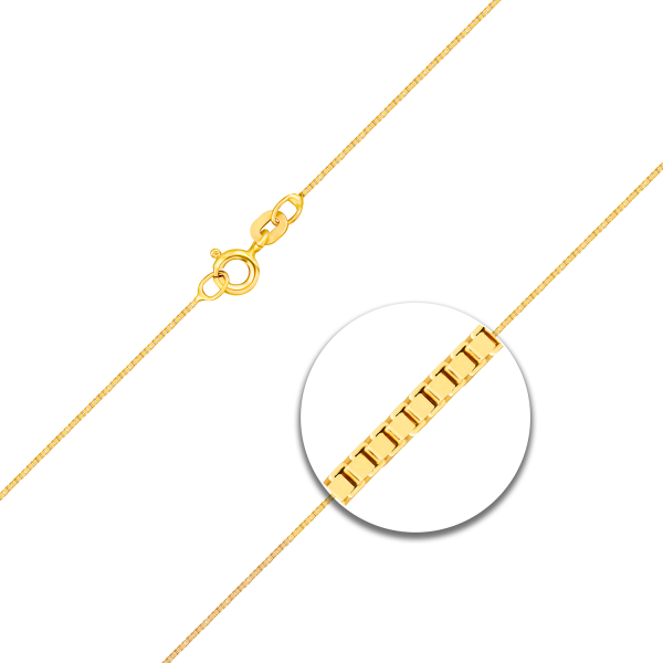 Goldkette als Venezianerkette in Gelbgold 375 / 9K, 42 cm lang, 0,9 mm breit, Gewicht ca. 2.2 g.