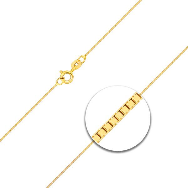 Goldkette als Venezianerkette in Gelbgold 585 / 14K, 40 cm lang, 0,9 mm breit, Gewicht ca. 2.6 g.