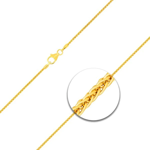Goldkette als Zopfkette in Gelbgold 585 / 14K, 38 cm lang, 1,3 mm breit, Gewicht ca. 2.5 g.