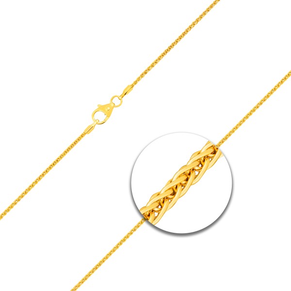 Goldkette als Zopfkette in Gelbgold 375 / 9K, 50 cm lang, 1,3 mm breit, Gewicht ca. 3 g.