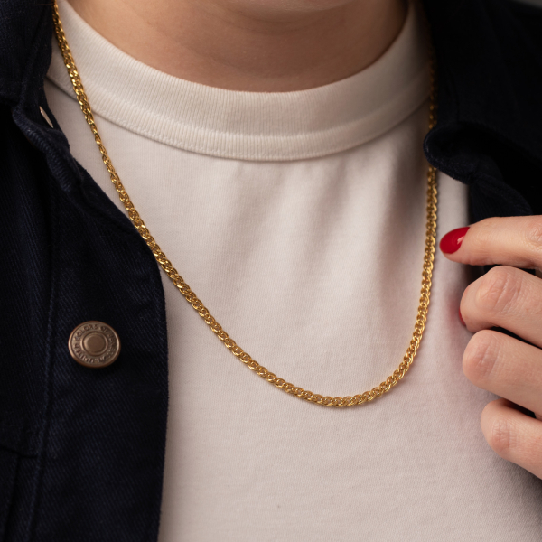 Goldkette als Zwillingspanzerkette in Gelbgold 585 / 14K, 45 cm lang, 3,9 mm Breit, Gewicht ca. 4.5 g.