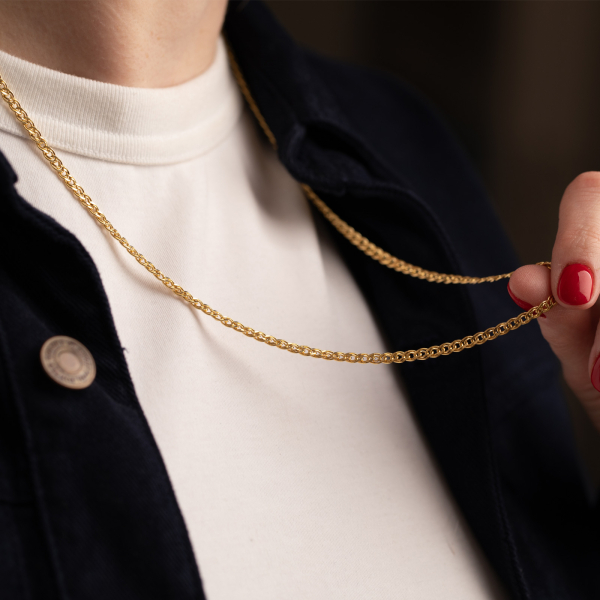 Goldkette als Zwillingspanzerkette in Gelbgold 585 / 14K, 45 cm lang, 3,9 mm Breit, Gewicht ca. 4.5 g.